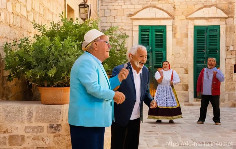 몰타 전통 음악 - **Prompt:** A vibrant outdoor scene in an old, sun-drenched Maltese village square during golden hou...