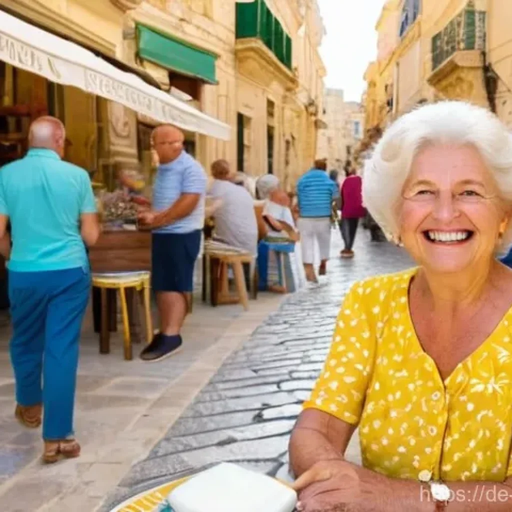 몰타에서의 은퇴 생활 - **Prompt 1: Relaxed Retirement in Valletta**
    A happy, elegantly dressed German woman in her late...