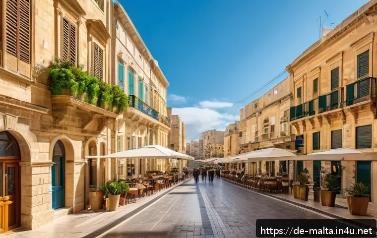 몰타 부동산 투자 - A vibrant urban scene in Valletta, Malta, showcasing modern apartments with balconies overlooking hi...