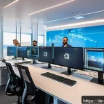 Home 20 몰타 노동시장 및 취업 기회 - A modern office environment in Malta showcasing a diverse group of IT professionals collaborating on...