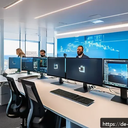 Home 32 몰타 노동시장 및 취업 기회 - A modern office environment in Malta showcasing a diverse group of IT professionals collaborating on...