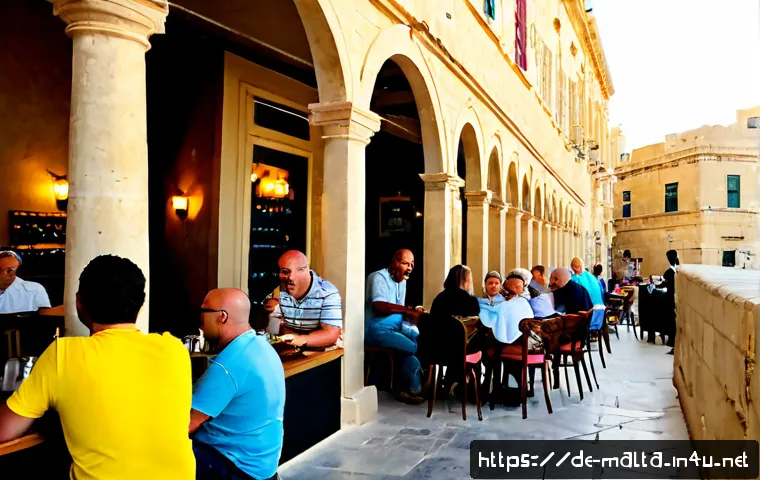 몰타 다문화 사회 - Photorealistic street scene in Valletta, Malta, showing a warmly diverse group of residents and visi...